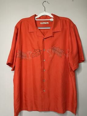 Batik Bay Hawaiian Camp Shirt Mens L Orange Martini Cocktail Tropical Rayon